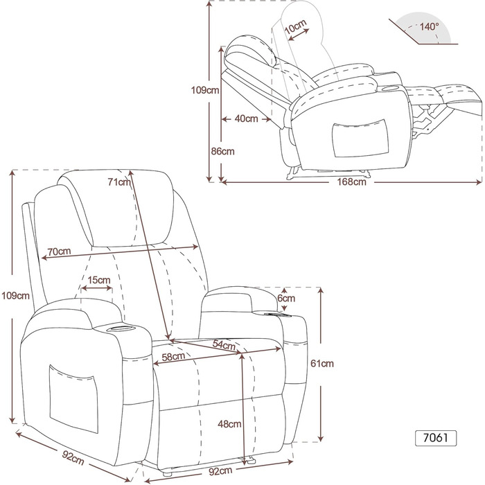 Електричне масажне крісло-реклайнер Крісло для телевізора з функцією відкидання, вібрацією та підігрівом 7061 Нова модель, ергономічне (сіра тканина)