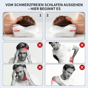 Ергономічна подушка для шиї з піни з ефектом пам&39яті ортопедична подушка зі знімним чохлом, ідеально підходить для сну на спині, боці та животі (світло-сіра)