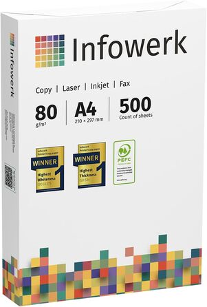 Папір для принтера, папір для копіювання, 500-150 000 аркушів, A4, 80 г, преміум-білий, переможець тесту, PEFC (2500 аркушів)