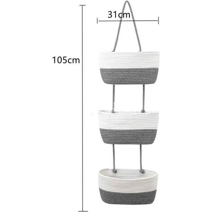 Органайзер для зберігання над дверима 3-ярусні настінні підвісні кошики Тканий бавовна льон Мотузка для зберігання Рішення для зберігання Сумки Полиці для вітальні Спальня Ванна кімната Дитяча кухня Сірий Білий