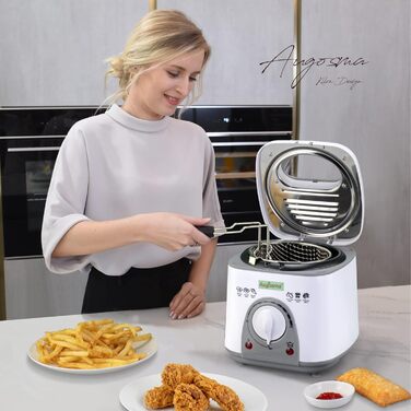 Міні-фритюрниця Augosma з олією 850-950 Вт л Ємність 1 л Оглядове вікно l Кошик для смаження з нержавіючої сталі l Регульована температура l Теплоізольований l Нековзна гумова накладка l Білий 1 л