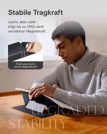 Підставка для ноутбука, складана, без клейкої основи, з 2 регульованими кутами нахилу, обтягнута екошкірою MOVAS. Портативна підставка для ноутбуків та планшетів 13 та 15. Чорний колір - великий розмір.