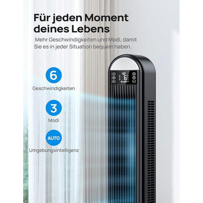 Розумний безшумний баштовий вентилятор Dreo 25 дБ з охолодженням, 106 см вентилятор з WiFi Alexa, коливальний вентилятор 90, пульт