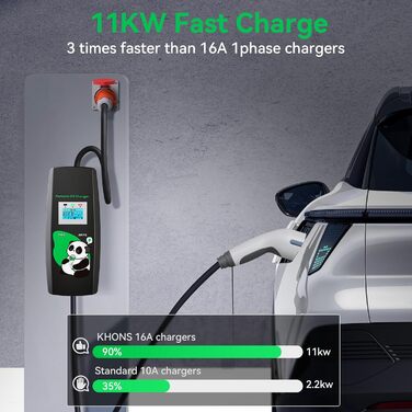 Зарядний кабель KHONS тип 2 з вилкою CEE 5 метрів 6-16А 3 фази 11кВт IP65 Мобільна зарядна станція для настінних коробок за станда