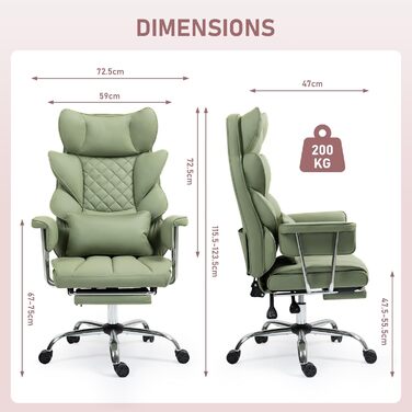 Офісне крісло 200 кг з підставкою для ніг - Ергономічне ігрове та крісло для керівників з функцією повороту на 360, регульованою спинкою на 90-135 та м&39якими підлокітниками для оптимального комфорту (Звичайне, Зелене) Зелене Звичайне
