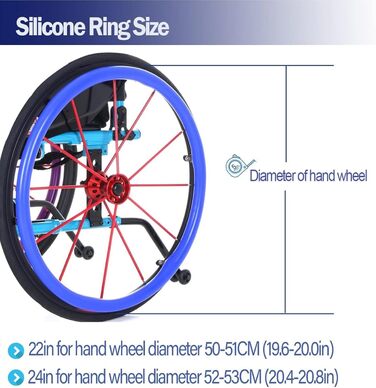 Силіконові розсувні чохли для інвалідного візка ADUUTPPD 22/24 дюйма, нековзний зносостійкий чохол для рук, чохол на заднє колесо для інвалідного візка для покращення зчеплення та зчеплення, синій, 24 дюйми, 24 дюйми, синій, синій