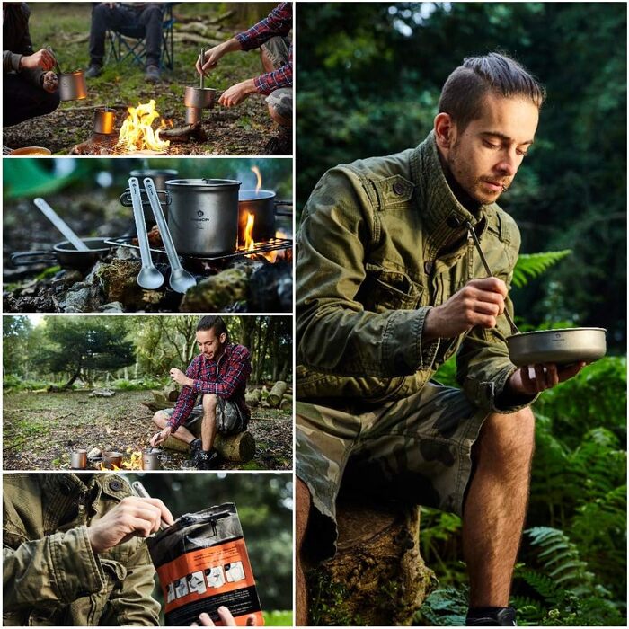 Мм, найдовший титановий кухоль-спорк з довгою ручкою та титановою ложкою, довгий кухоль-спорк та довга чаша-ложка поліровані для приємного відчуття гладкості в роті, постачається з водонепроникним тканинним чохлом., 245