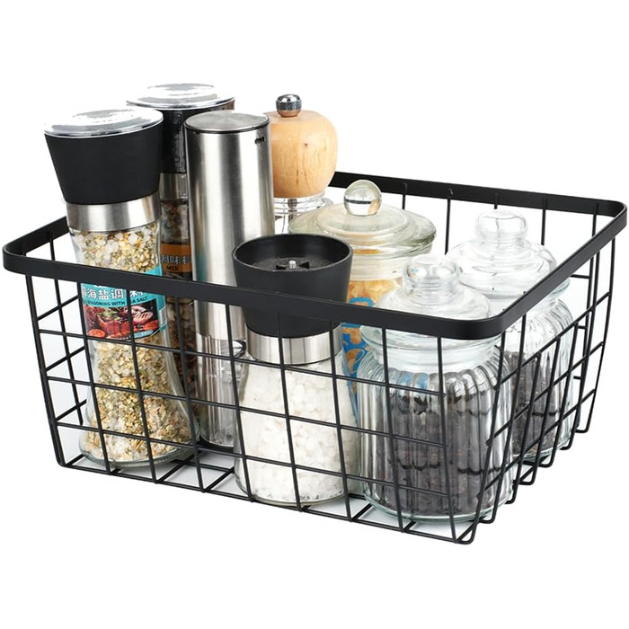 Кухонні металеві дротяні кошики, кошик для зберігання, дротяний кошик з ручками, для зберігання продуктів, органайзер, побутовий холодильник для шаф, комори, ванної кімнати, чорний, 4 предмети. Чорний, 4 шт., новий, малий
