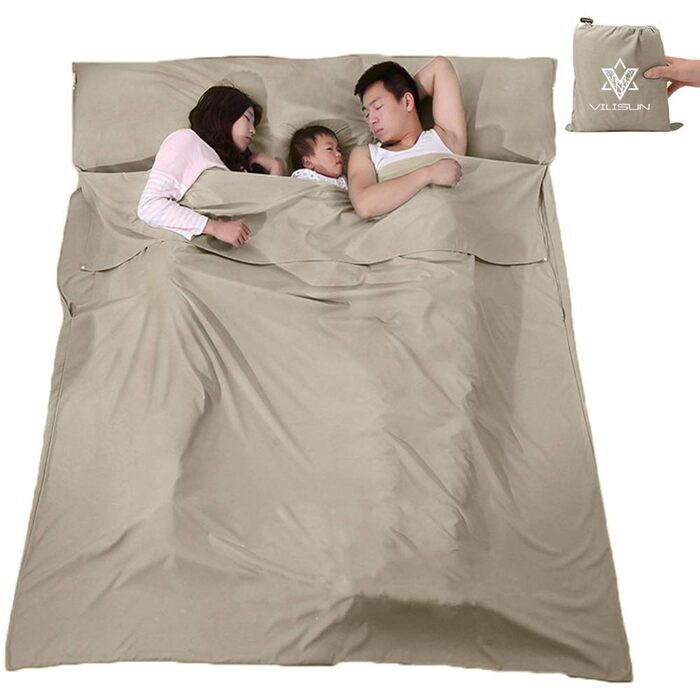 Вкладиш для спального мішка, літній спальний мішок, дорожній спальний мішок, тонкий, легкий та компактний, ідеально підходить для хостелів, гірських хатин, молодіжних хостелів, кемпінгу, активного відпочинку тощо, коричневий, розмір L (210*180 см)