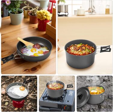 Набір посуду Lixada для кемпінгу каструля, сковорода та столові прибори для приготування їжі на 1-2 особи з сумкою для зберігання