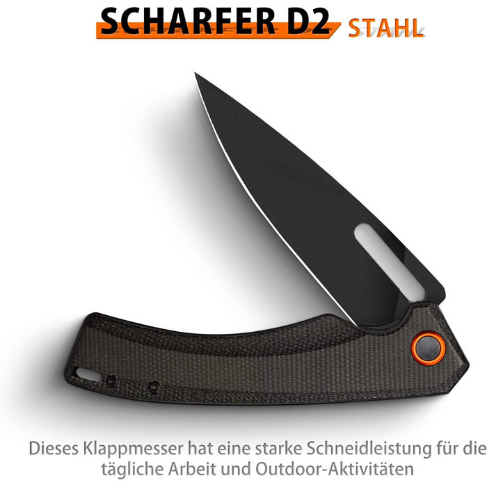 Складаний ніж NedFoss MAMBA, одноручний ніж зі сталі 9CM D2 з рукояткою Micarta, кишеньковий ніж з лайнерним замком та шарикопідши