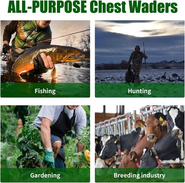 Вейдерси Croch для чоловіків та жінок, рибальські штани, водонепроникні ПВХ-нейлонові з гумовими вейдерсами, розміри 38-47, ідеальні вейдерси та рибальські штани, зелені, розмір 47