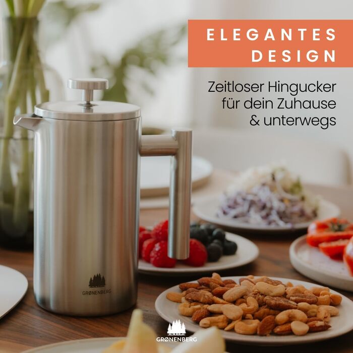 Френч-прес Groenenberg I Високоякісний френч-прес Thermo з функцією збереження тепла I Кавоварка різних розмірів від 300 мл до 1 літра