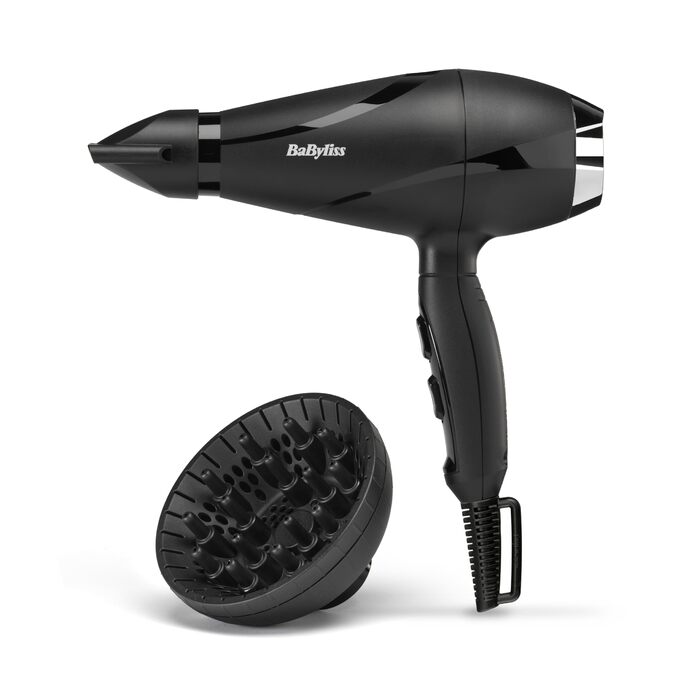 Фен BaByliss Shine Pro 2200 2200 Вт, іонізація, ефект проти особливого пушення, з дифузором та концентратором, Made in Italy, чорний, 6713DE