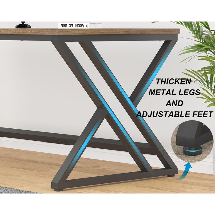 Довгий письмовий стіл HSH для 2 осіб, великий комп&39ютерний стіл, дизайн в індустріальному стилі, офісний стіл, стіл для ПК, ідеально підходить для домашнього офісу, офісу та спальні, міцний стіл у сільському стилі, 180 см, розміри в сільському стилі 180