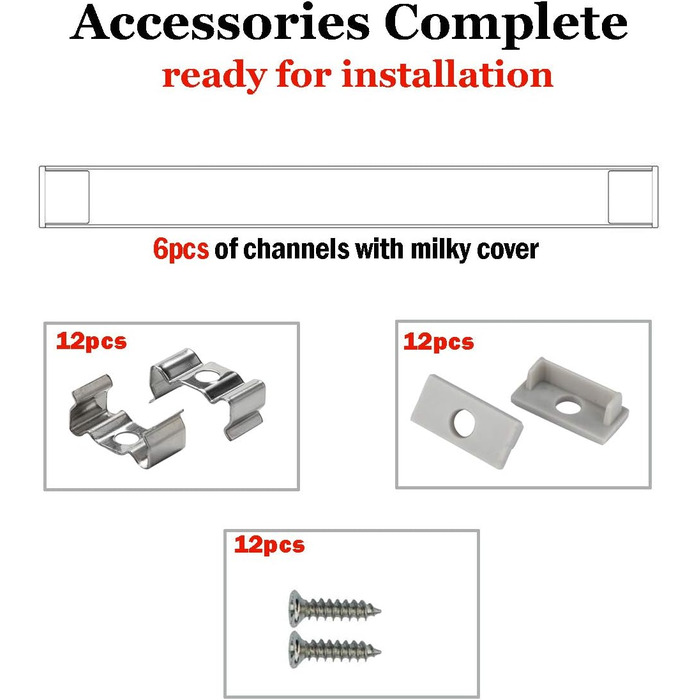 Світлодіодний профіль StarlandLed широкий, алюмінієвий канал 6 пакетів із повними монтажними аксесуарами для світлодіодної стрічки до 16 мм, ідеально підходить для LightStrip Plus 6*1 м