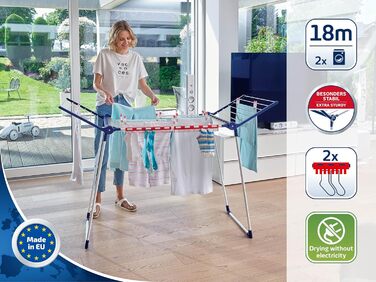 Сушильна машина Leifheit Pegasus 180 Solid, сушильний кінь з крилами для довгих речей, стійка сушильна машина з крилами для приміщ