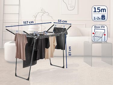 Сушильна машина Leifheit Pegasus 150 Solid Black Edition, стійка сушильна машина з крилами, також для довгих речей, особливо вузьк