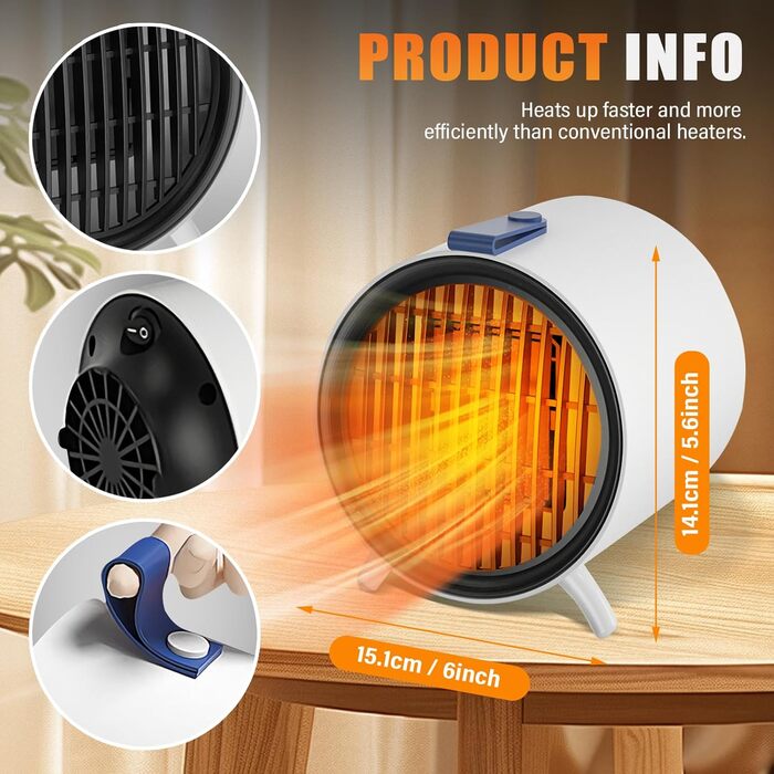 Тепловентиляторний обігрівач, керамічний PTC вентиляторний обігрівач, міні-керамічний вентиляторний обігрівач, змінна швидкість, захист від перекидання та перегріву, портативний електричний обігрівач для офісу, столу, спальні, використання в приміщенні, б