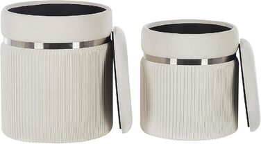 Пуф Beliani з місцем для зберігання, круглий оксамитовий, білий, комплект з 2 предметів, пуф Glamour Camdenton