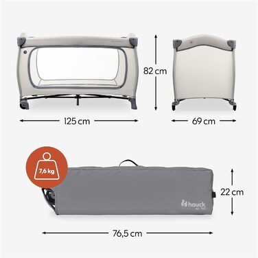 Темно-сірий - дитяче ліжечко для подорожей, що швидко складається, від народження до 15 кг, з колесами, сумкою для перенесення, великим отвором та складною основою, компактне у складеному вигляді, 125 x 69 x 82 см та 7,6 кг