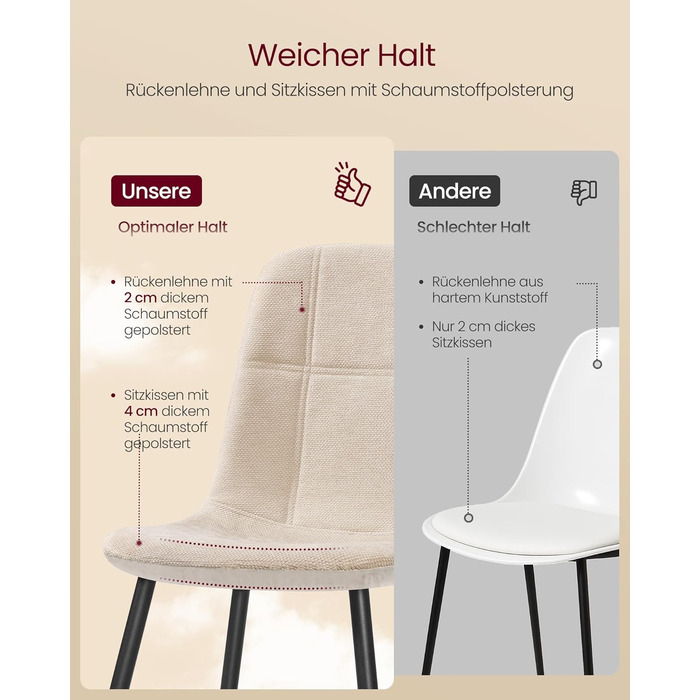 Комплект обідніх стільців з 4 шт. , кухонний стілець, м&39який стілець, металеві ніжки, регульовані ніжки, легкий догляд, тканина шенил, ПУ з візерунком у льодовиковому стилі, кремово-білий KDC188W01 Комплект з 4 шт. кремово-білий