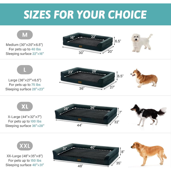 Ортопедичне ліжко для собак, диван для середніх або великих собак, великий підтримуючий кушетка з пінопласту з водонепроникною підкладкою, протиковзкий, що прається, U-подібна, 44x32x7 дюймів, чорний колір, Д 110 x Ш 80 x В 18 см