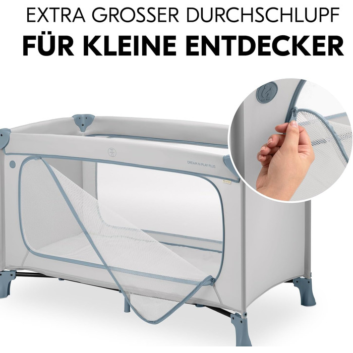 Дитяче дорожнє ліжечко з сумкою для перенесення - Великий отвір для гри - Компактно складається - Дитяче дорожнє ліжечко для малюків від народження до 15 кг Dream N Play Plus Dusty Blue