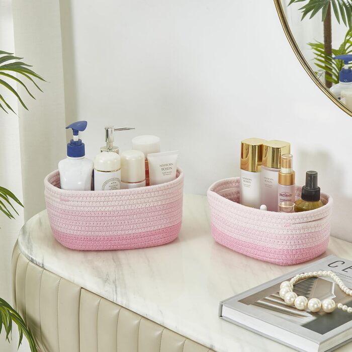 Кошики для зберігання речей MANGATA з бавовняної мотузки, невеликий плетений бавовняний кошик для зберігання речей у ванній кімнаті, дитяча кімната, без запаху, повністю натуральний та зручний для дітей, набір з 5 шт. , фламінго (приблизно 36 л)