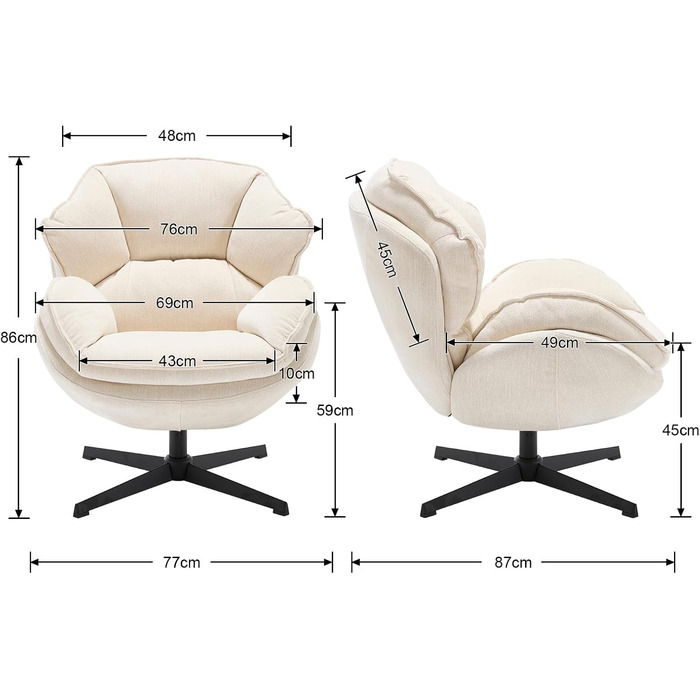 Крісло Chairus Lounge Chair, обертове крісло для вітальні, крісло з м&39якою шеніловою оббивкою, спальня, сучасне крісло, коктейльне крісло (біле)
