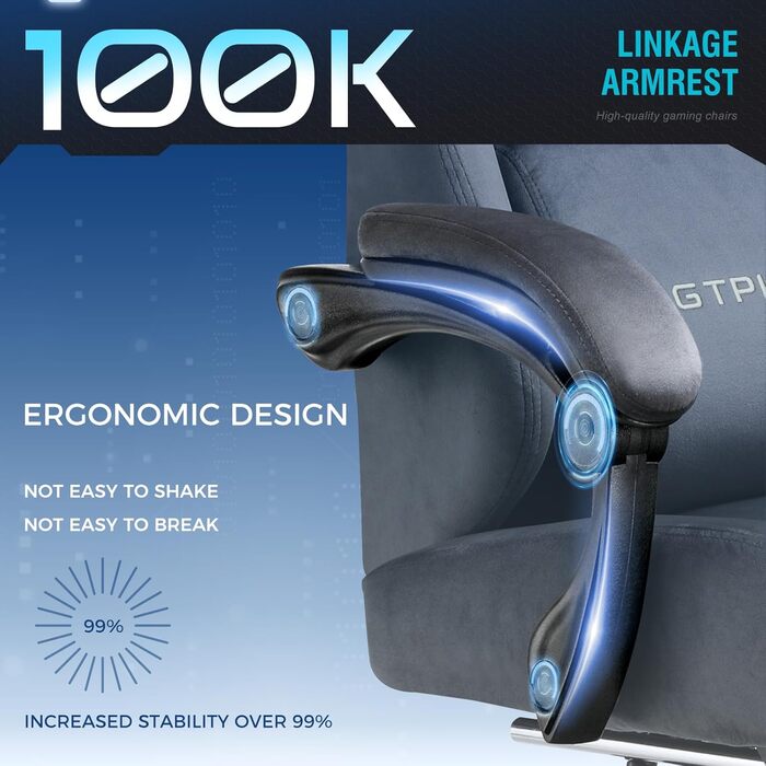 Ігрове крісло GTPLAYER, Дихаюче офісне крісло, Ергономічне офісне крісло, Високоякісна тканина, Ергономічне крісло для ПК, Регульована на 160 спинка та Розсувна підставка для ніг, Світло-сірий, Великий