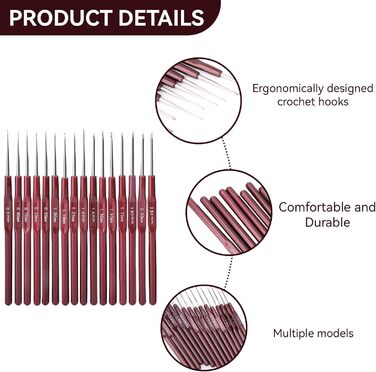 Набір гачків для вязання 16 шт., маленький ергономічний наконечник від 0,5 мм до 2,5 мм Гачки для вязання гачком Сталеві гачки для вязання Голки Маркери для вязання гачком для початківців Пряжа та нитки