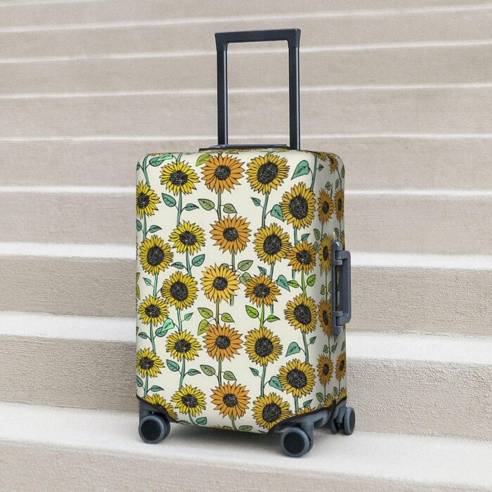 Чохол для валізи Сонячні квіти з еластичною тканиною, захисний від подряпин та пилу, чорний, розмір 80