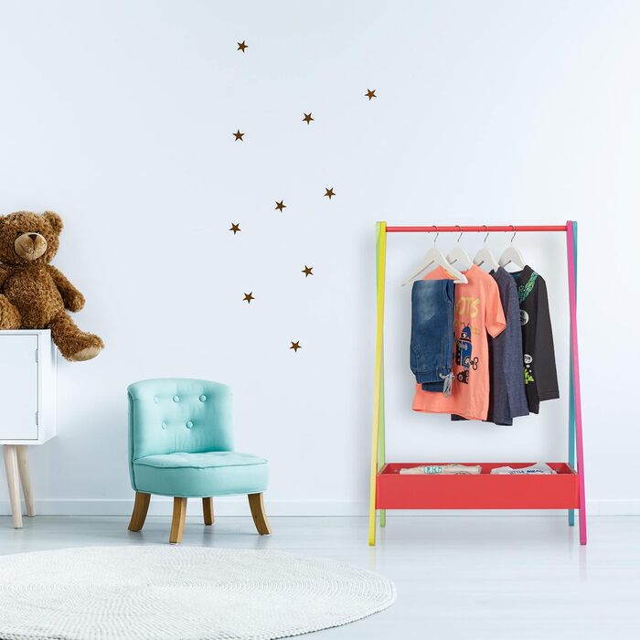 Кольорова вішалка для дитячого одягу, вішалка для дитячої кімнати, з полицею, ВхШхГ 99x64,5x42 см, дитяча вішалка для верхнього од