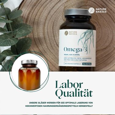 Набір скляних банок для зберігання Nature Basics - 4 x 400 мл - Банки з бурштинового скла з різьбовими кришками та щільно закриваючими алюмінієвими кришками - для зберігання продуктів та косметики - Герметичні та придатні для миття в посудомийній машині