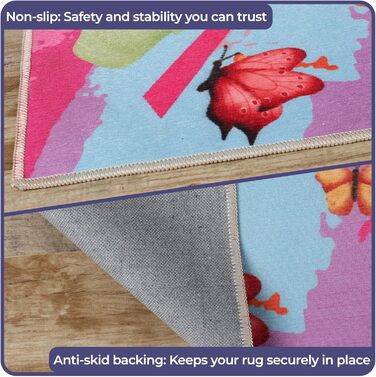 Дитячий килимок SUPERIOR Chasing Butterflies з поліестеру плоского плетіння для приміщень з нековзною нижньою частиною, 1,52 м х 2
