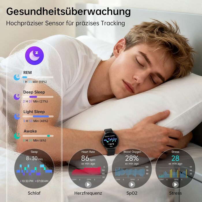 Розумний годинник для чоловіків та жінок, круглий, 1,27-дюймовий AMOLED-розумний годинник з функцією телефону, фітнес-годинник для чоловіків з монітором серцевого ритму, монітором SpO2, монітором сну, крокоміром, 120 спортивних режимів, водонепроникний IP