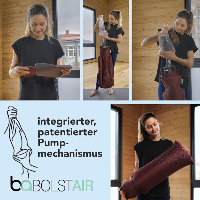 Надувна подушка для йоги BOLSTair для медитації, дорожня подушка, виготовлена з екологічно чистих матеріалів у Німеччині із запатентованим механізмом насоса, винно-червоного кольору