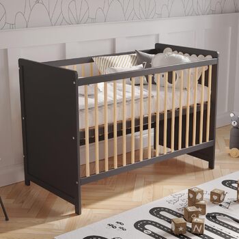 Дитяче ліжечко/спальне місце Love For Sleep 120x60 см із захисним бар&39єром, трансформоване, дитяче ліжко Tokyo кольору антрацит-сосна, дерев&39яне дитяче ліжко - Дитяче ліжко, трансформоване ліжечко, чорне