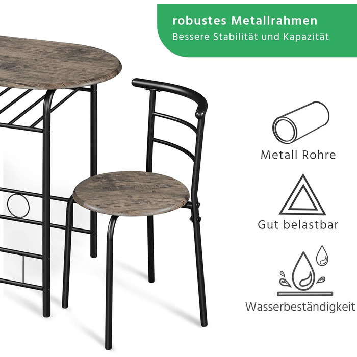 Обідній гарнітур Yaheetech у сільському стилі для 2 осіб з 1 обіднім столом та 2 стільцями, кухонний стіл з полицею для зберігання, комплект обіднього столу та стільців, колір Drift Brown, 80 x 53 x 75,5 см