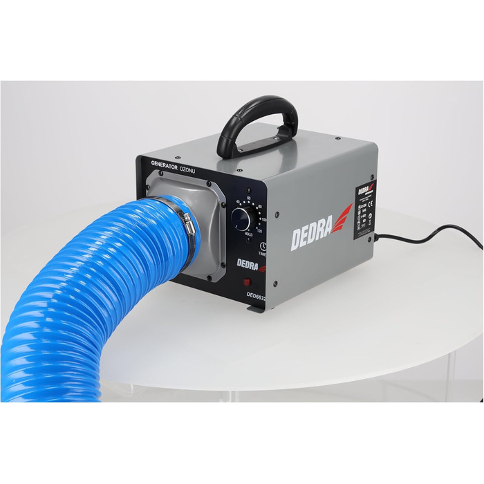Генератор озону 20 г/год, озонатор DEDRA, 120 Вт, витрата повітря 340 м/год, метод дезінфекції, вентилятор, гнучкий шланг, автоматичне керування часом роботи, видаляє мікроорганізми 20000 мг/год