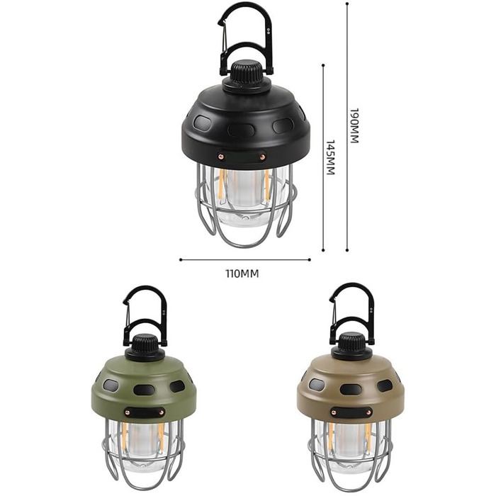 Акумуляторний кемпінговий ліхтар з акумулятором 2000 мАг, тепле/жовте світло, клас захисту IPX3, конструкція з алюмінію, сталі та ABS-пластику, для наметів та використання на свіжому повітрі (зелений)