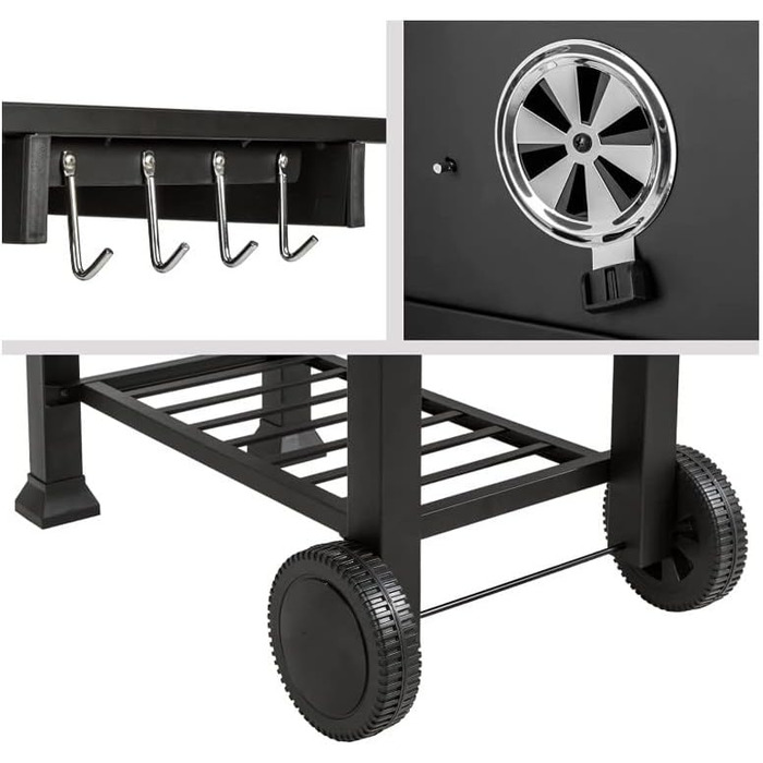 Гриль, візок для барбекю XXL вугільний гриль з кришкою, колесами, ручкою з нержавіючої сталі, решіткою для гриля і термометром вуг