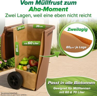 Пакети для органічних відходів 60 л - 70 л 25 шт. Пакети для органічних відходів Паперові пакети для органічних відходів, без личинок Паперові пакети для садових відходів