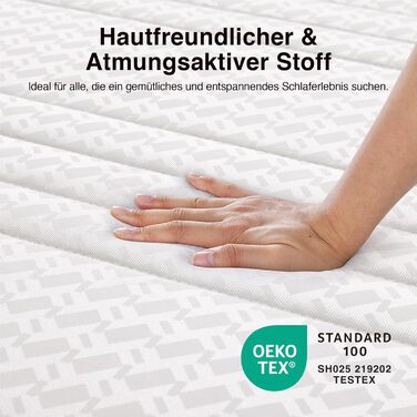 Матрац Novilla H3/H4 7-зонний матрац з холодної піни 140x200 Різні розміри та висота Дихаючий чохол, який можна прати при 60C Сертифіковано Oeko-Tex та CertiPUR-US Згортається матрац 18 см x 18 см 140 x 200 см