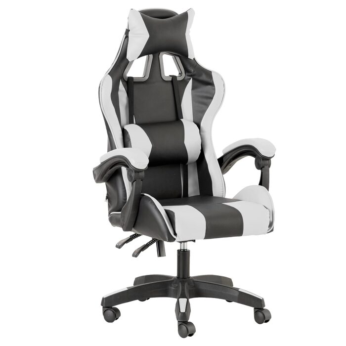 Ігрове крісло Baroni Home Gaming Chair, ергономічне офісне крісло, м&39яке ігрове крісло зі зручною регульованою спинкою, ігрове крісло з підголівником та поперековою опорою, біле