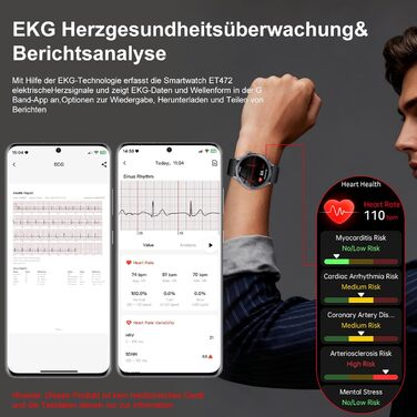 Розумний годинник YUPENG AI для чоловіків з чатом, GPT/ЕКГ/HRV/функціями тіла/ІМТ/сечовою кислотою/світлодіодним підсвічуванням, 1,53-дюймовий годинник для здоров&39я з функцією телефону, 24-годинний монітор артеріального тиску/SpO2 для сну/SOS, екстрений