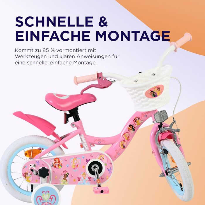 Дитячий велосипед Volare Disney Princess 12 дюймів рожевий з додатковими колесами та кошиком