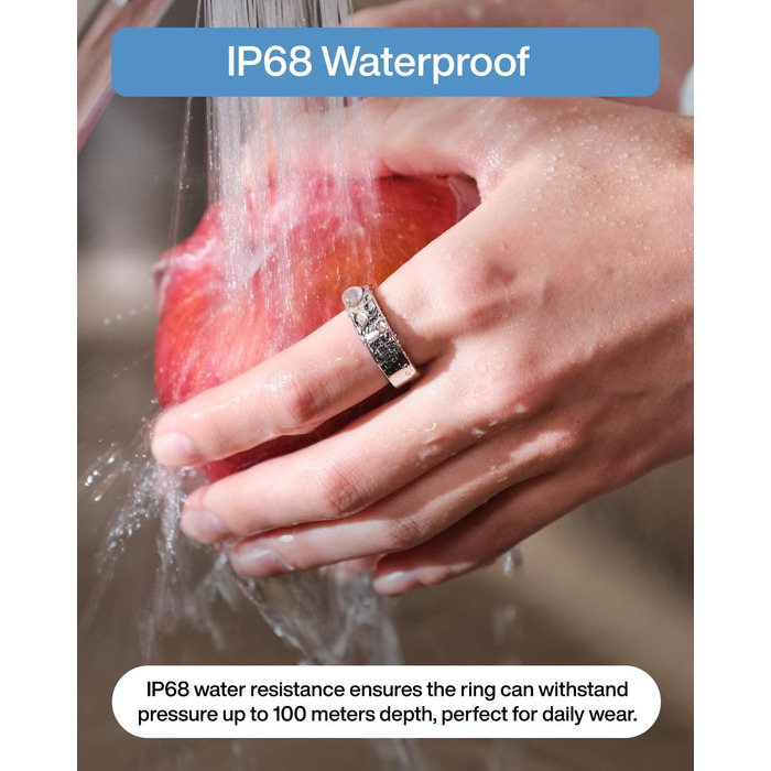 Надтонке смарт-кільце зі штучним інтелектом, 10-денний час роботи від батареї, трекер сну/стресу/серцевого ритму, смарт-кільця для чоловіків, водонепроникність IP68, сумісність з iOS та Android (Galaxy Silver, 8) 8 Silver, 2 Air