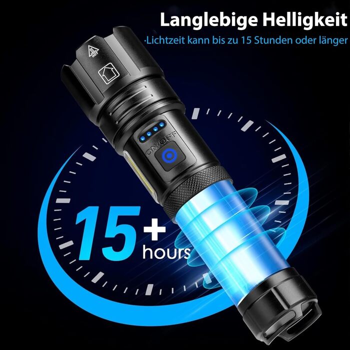 Акумуляторний світлодіодний ліхтарик, 1000000 люмен, надзвичайно яскравий світлодіодний ліхтарик з USB-акумулятором, 7 режимів світла, тактичний ліхтарик, водонепроникний ліхтарик IPX7 для кемпінгу та походів